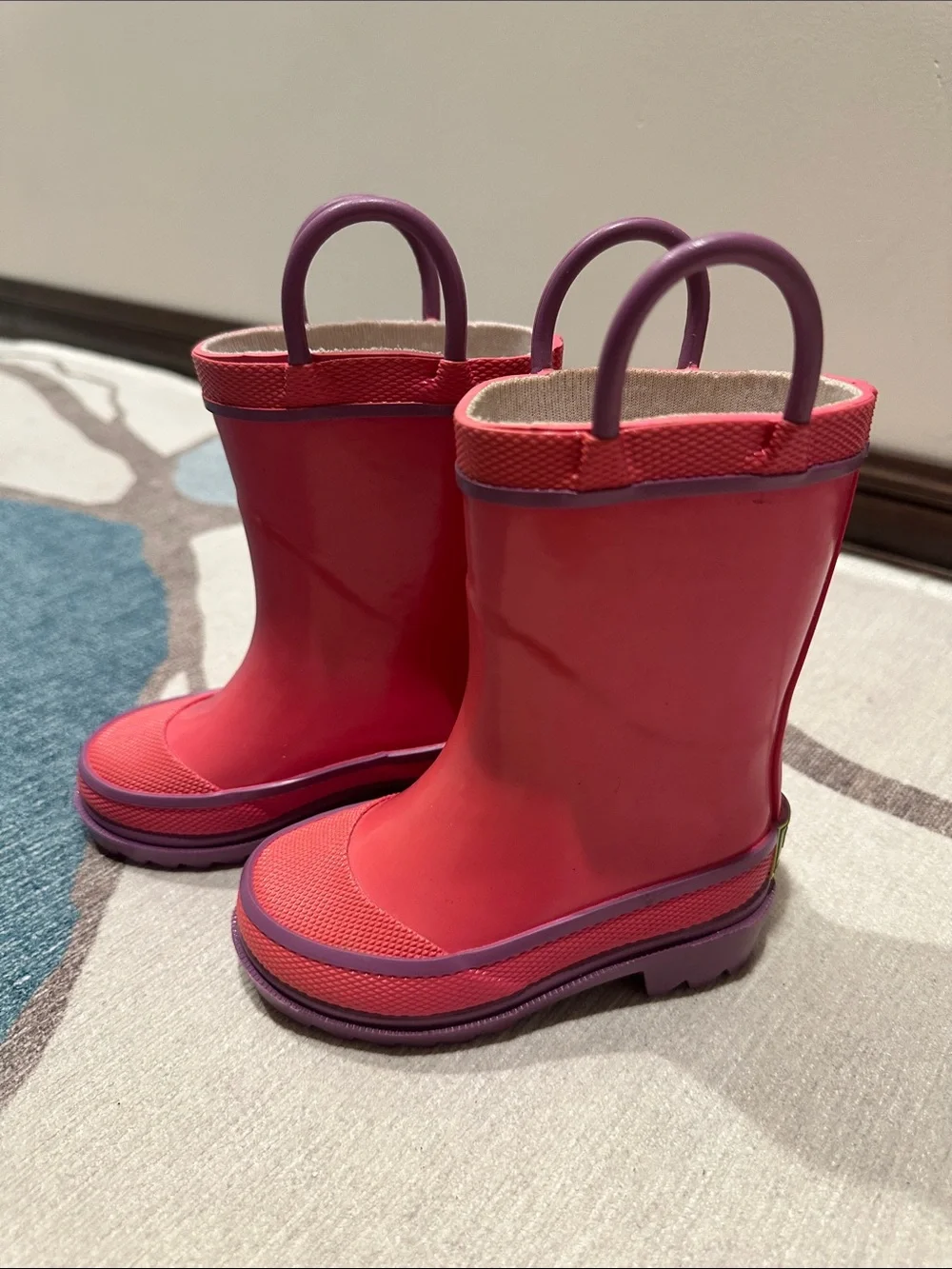 Western Chief Girls Pink Rain Boots with Purple Handles 5C